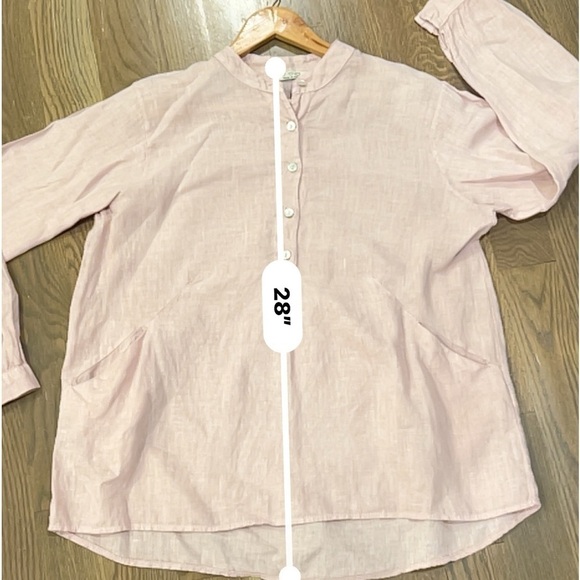 Linen soft pink shirt with front pockets size L made in Italy 100% linen boho K - Picture 4 of 5